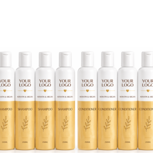 BULK 10 x KERATIN & ARGAN REPAIR SHAMPOO & 10 xKERATIN & ARGAN REPAIR CONDITIONER WITH CUSTOM LABELS 250ML